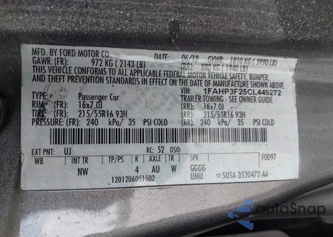 2012 Ford Focus Se z USA, uszkodzony, nr VIN 1FAHP3F25CL449272